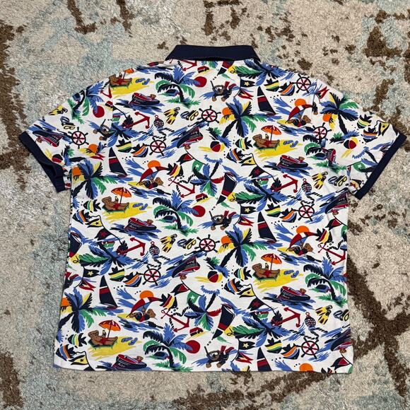 Polo Ralph Lauren Classic Fit Shirt Polo Bear Surf Nautical AOP Size Large - Picture 2 of 8